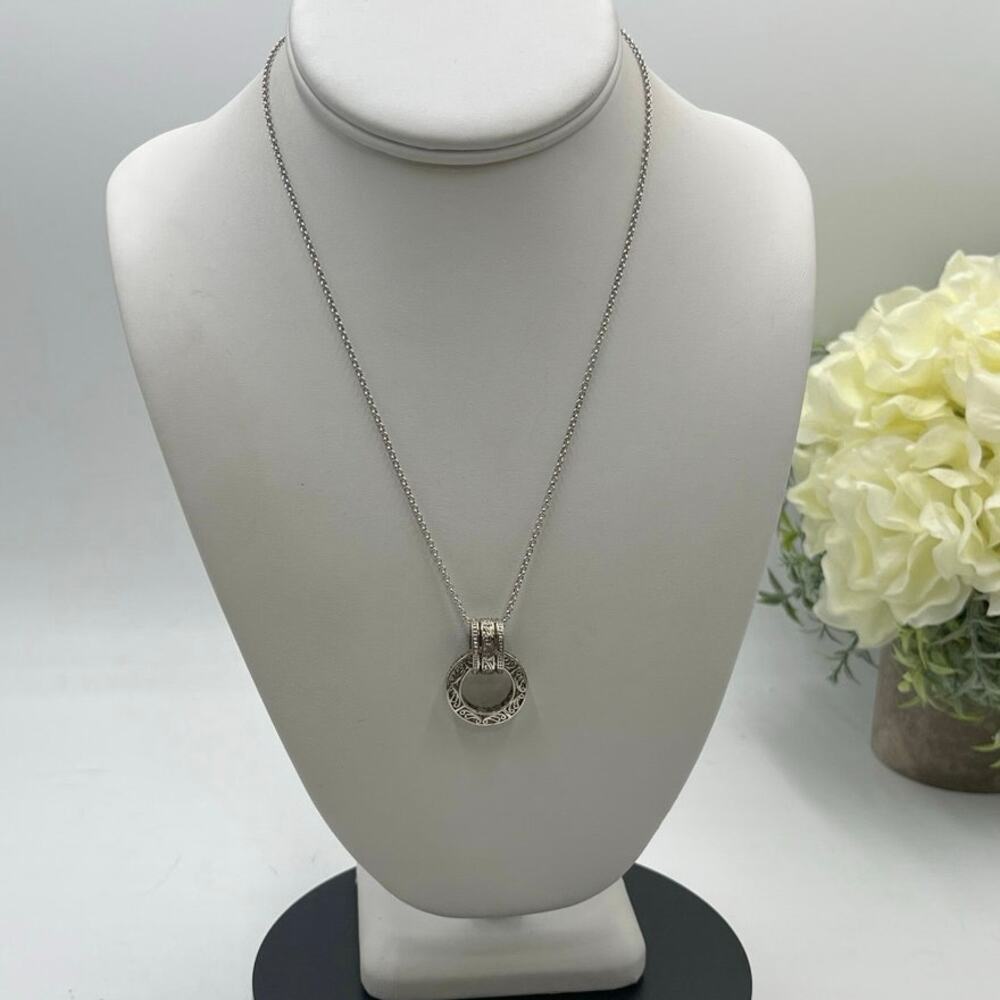 Sterling Silver 925 Filigree Scrollwork‎ Spinner Pendant Fidget Chain Necklace
